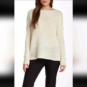 VINCE. V198374946 Cream/Ivory MERINO WOOL Blend Mini Cable Knit Sweater, L